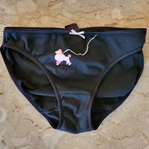 Dollhouse Poodle Vintage black underwear panty with Pink Bow & Poodle Dog